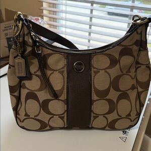 Coach Tan and Brown Signature Hobo Bag
